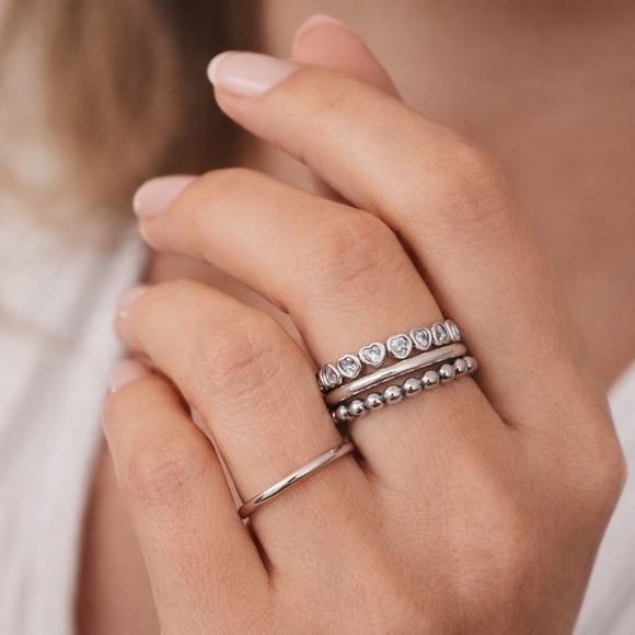 Pandora Jewelry - Pandora ALE 925 Sterling Silver Forever More Clear CZ Hearts Stacking Band Ring